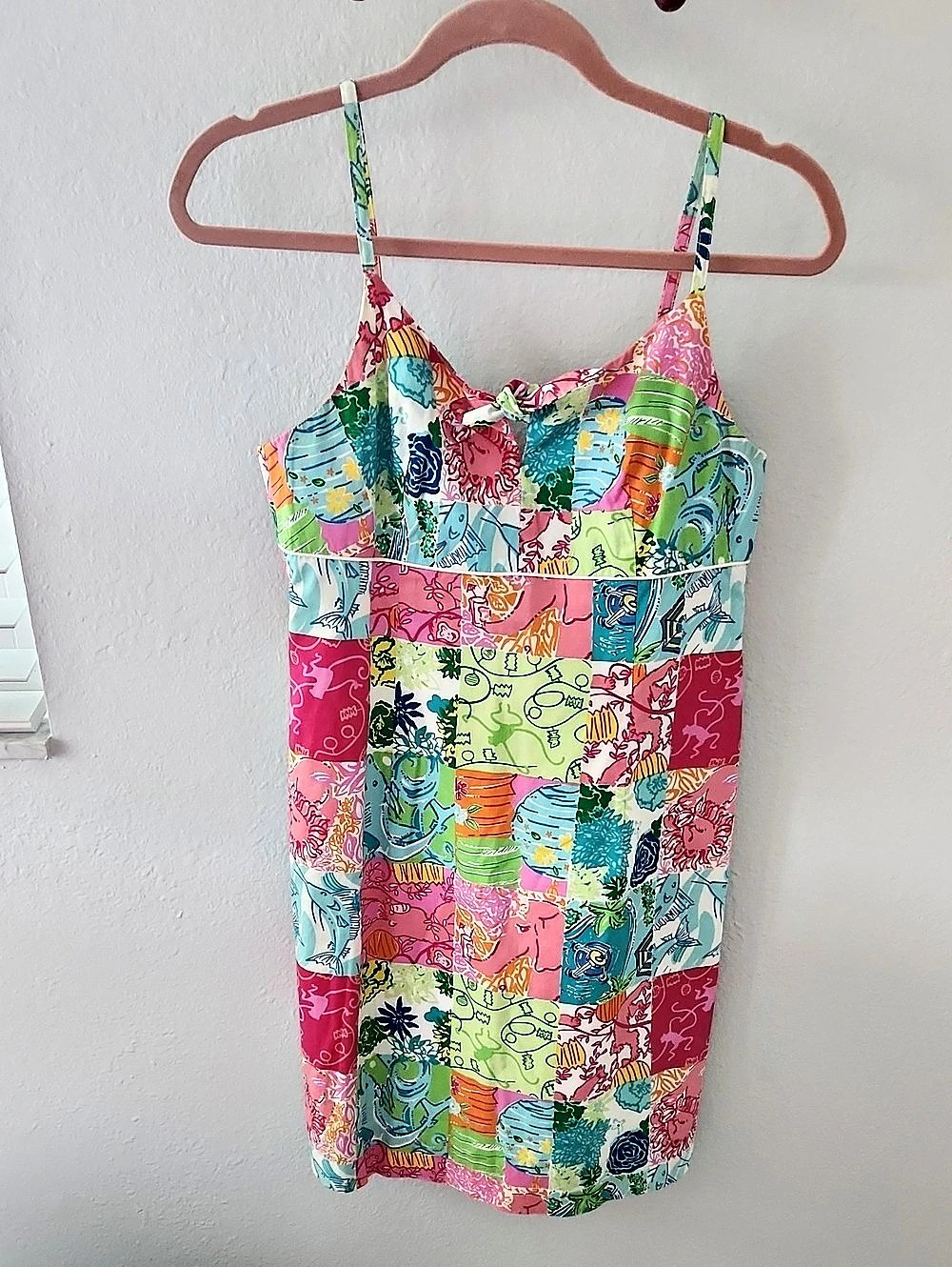 Vinrage Lilly Pulitzer Patchwork Mini Dress in Pink & Green Size 8